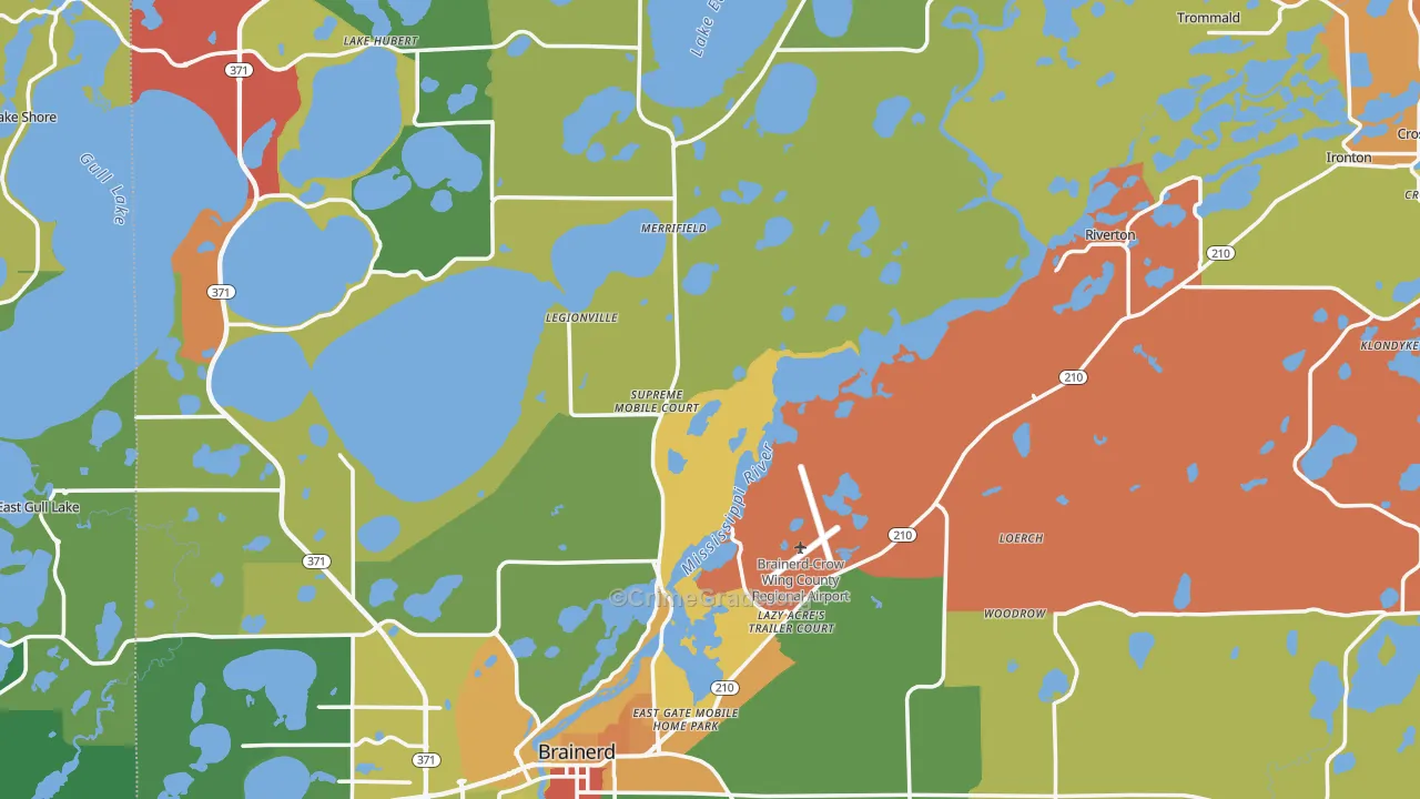 Crow Wing County, MN Map of Robbery Rates