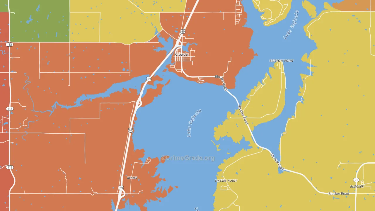 Crowder, OK Map of Robbery Rates