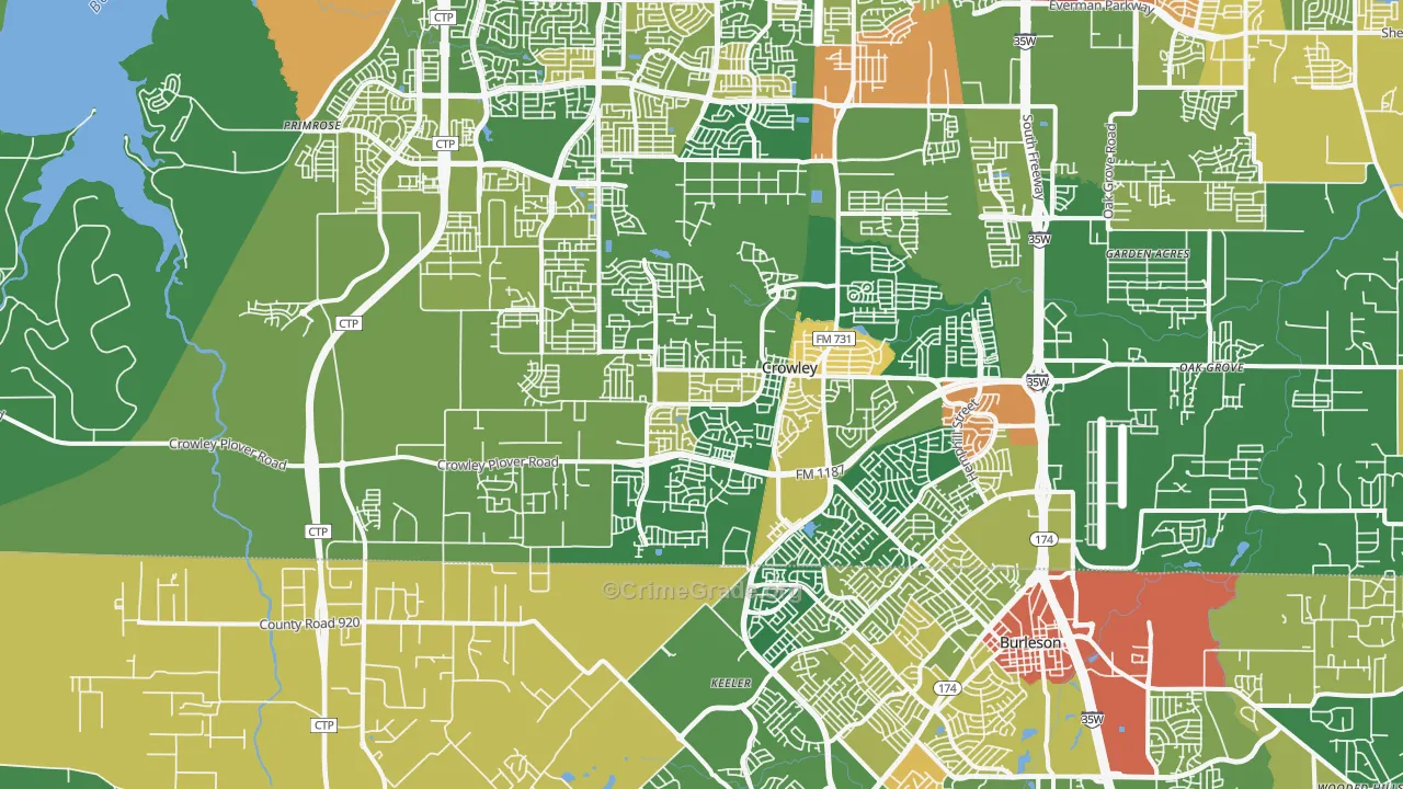 Crowley, TX Map of Robbery Rates