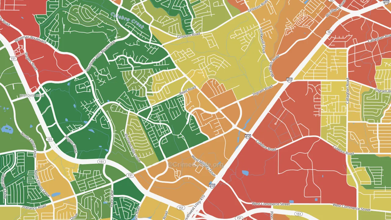 Crown Meadows, San Antonio, TX Map of Robbery Rates