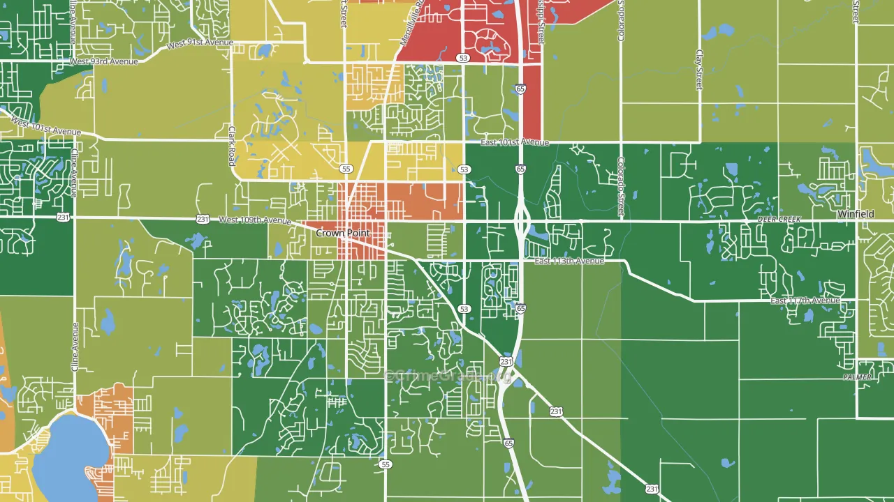 Crown Point, IN Map of Robbery Rates
