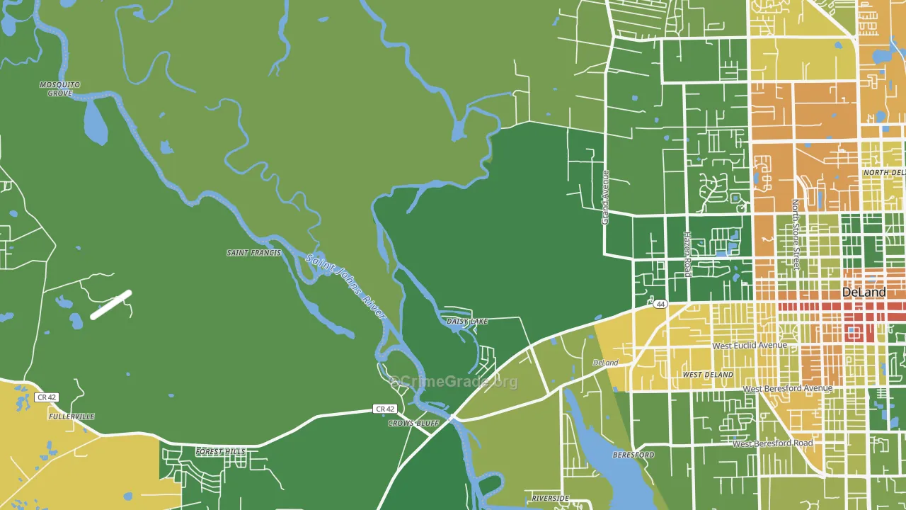Crows Bluff, FL Map of Robbery Rates