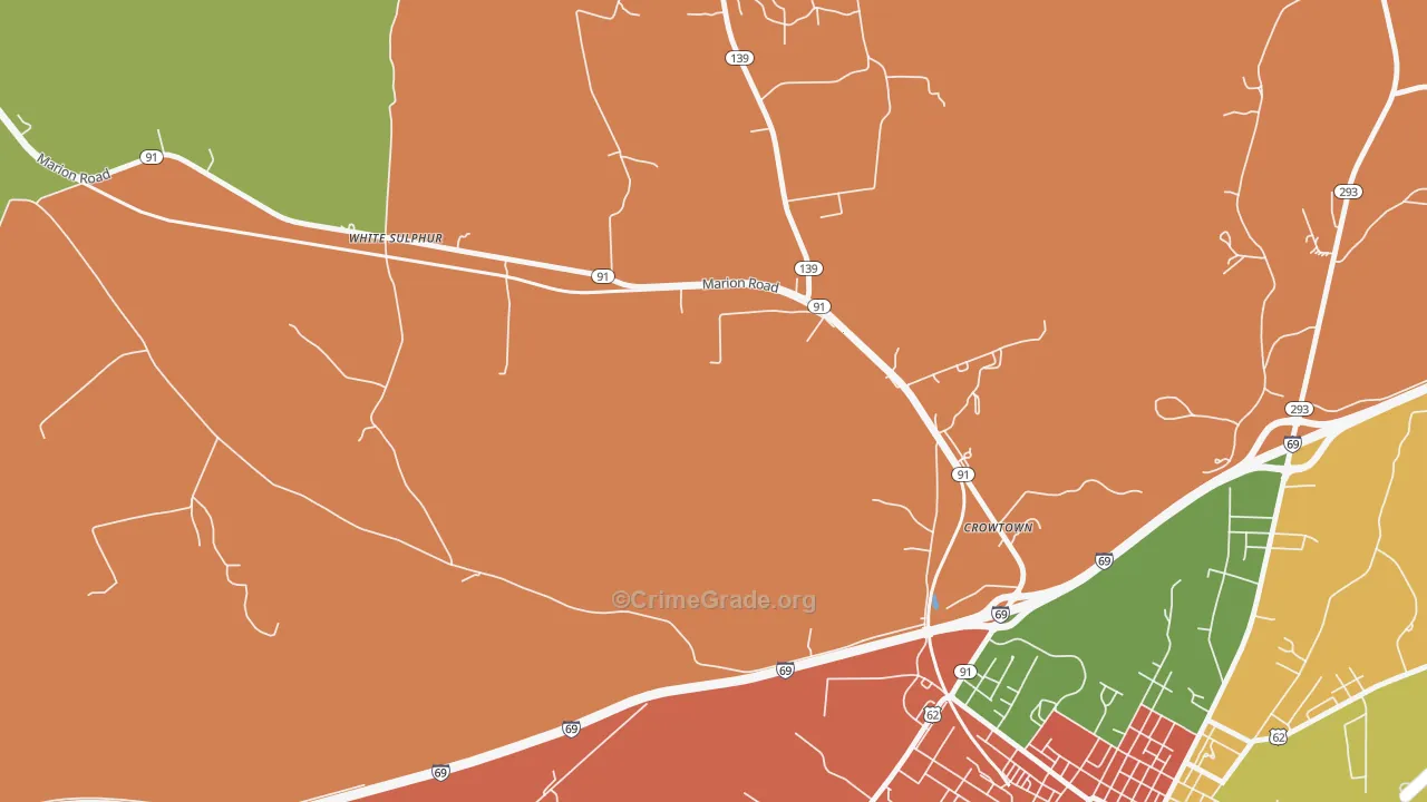 Crowtown, KY Map of Robbery Rates