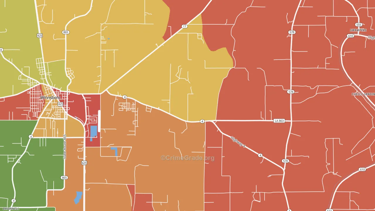 Crowville, LA Map of Robbery Rates