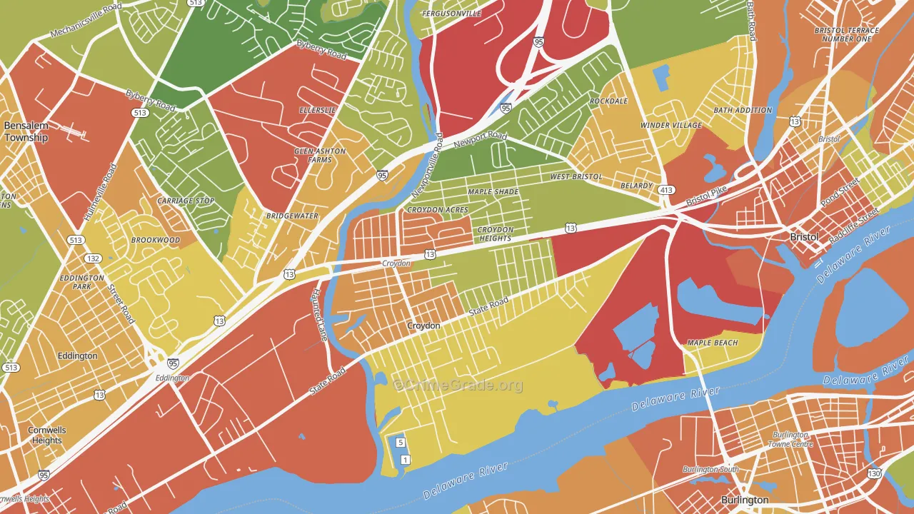 Croydon, PA Map of Robbery Rates