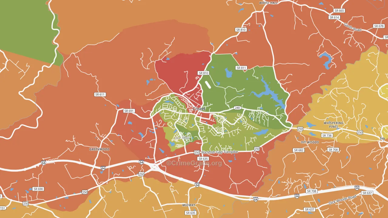 Crozet, VA Map of Robbery Rates