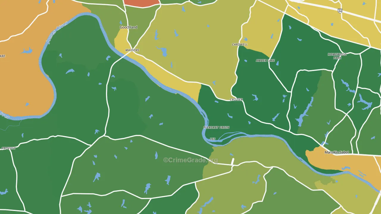 Crozier, VA Map of Robbery Rates