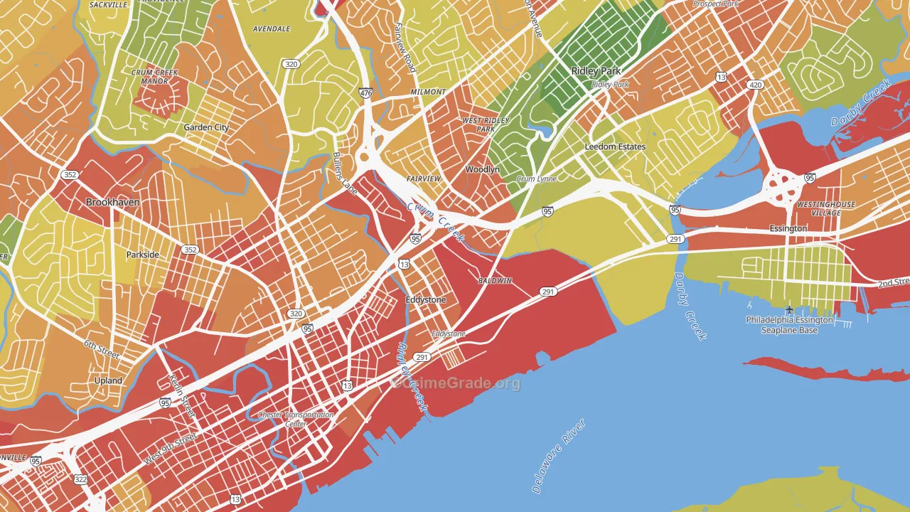 Crum Lynne, PA Map of Robbery Rates