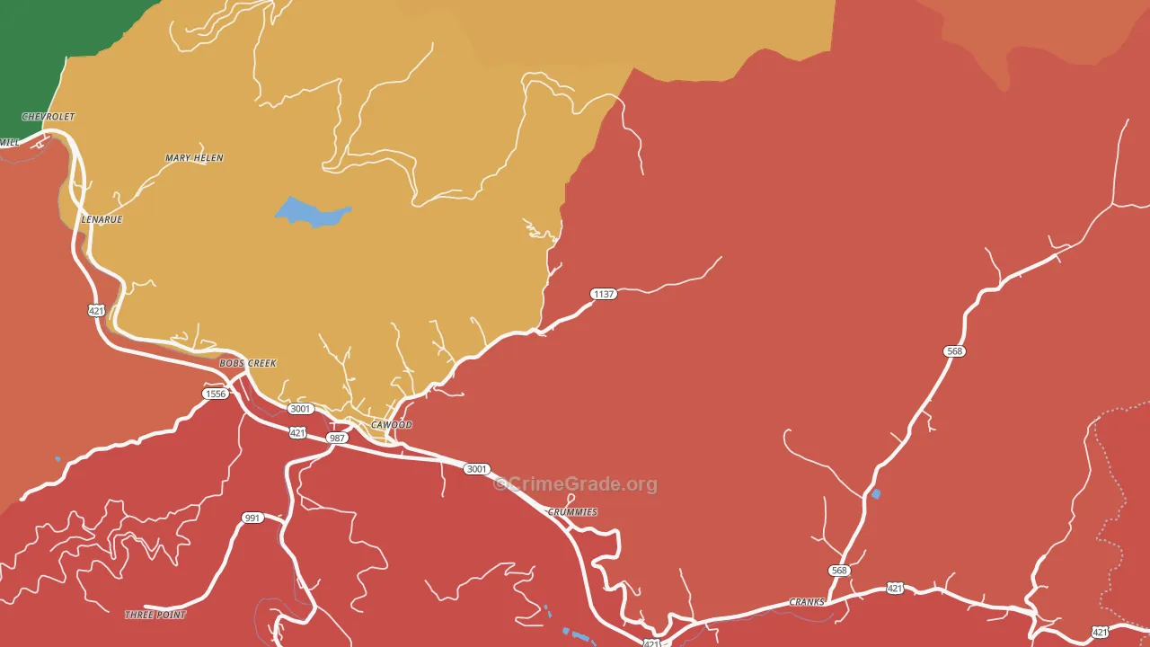 Crummies, KY Map of Robbery Rates