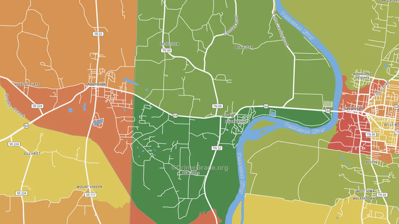 Crump, TN Map of Robbery Rates