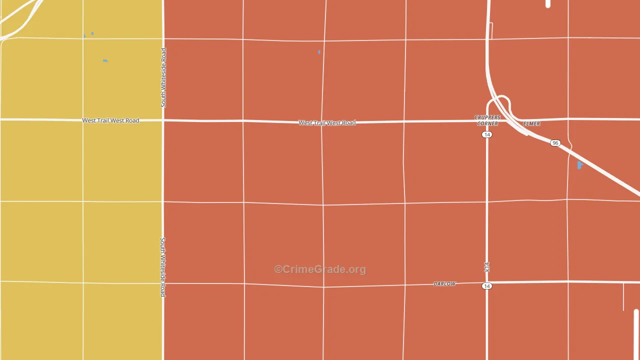Cruppers Corner, KS Map of Robbery Rates