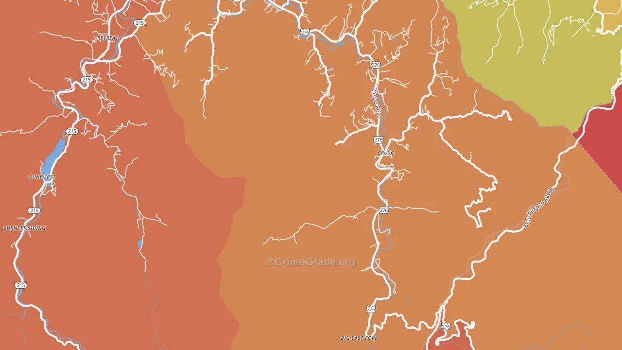 Cruso, NC Map of Robbery Rates