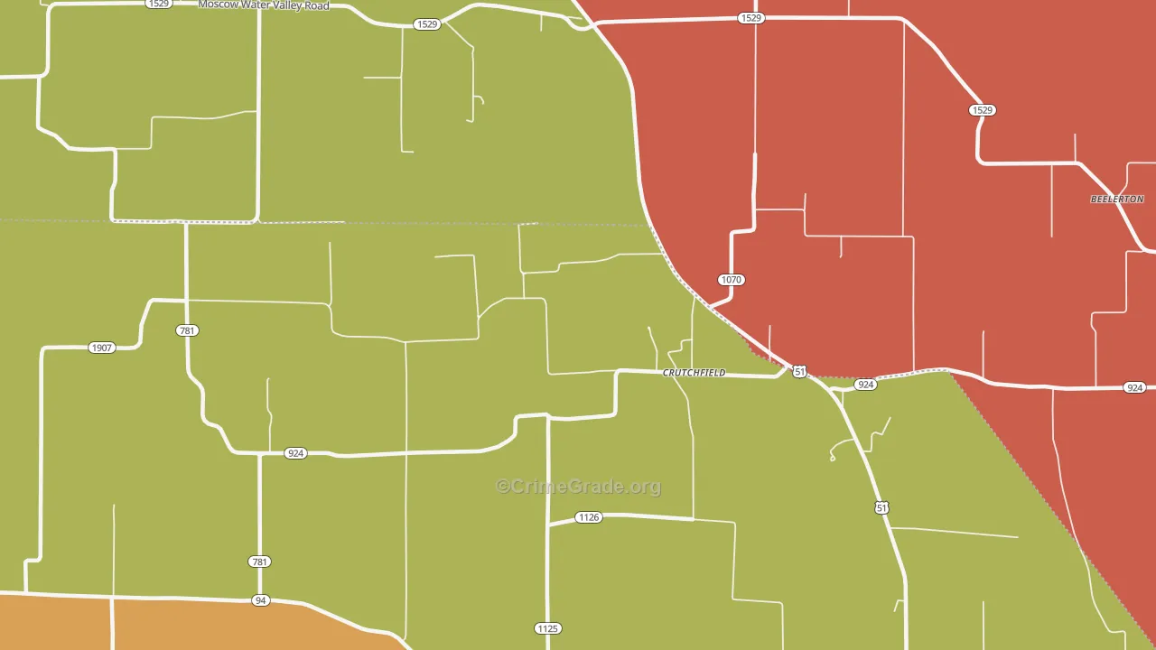 Crutchfield, KY Map of Robbery Rates