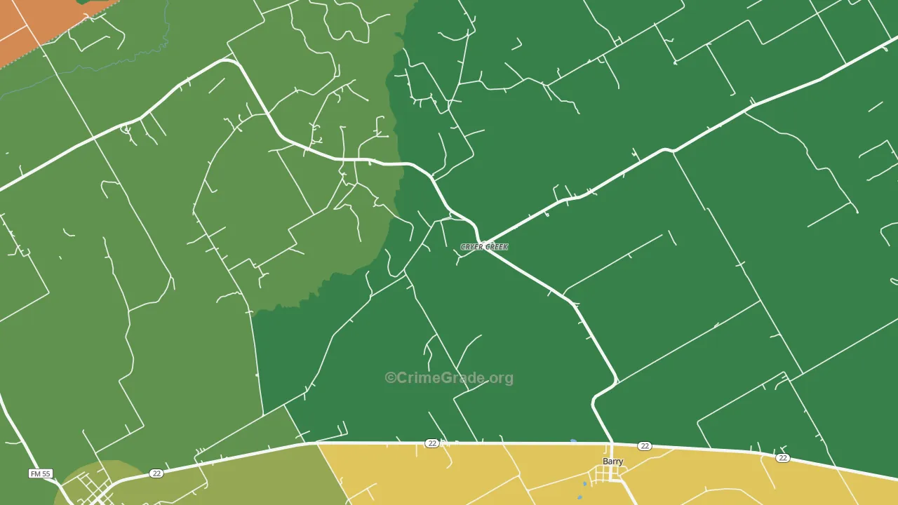 Cryer Creek, TX Map of Robbery Rates