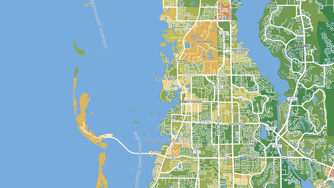 Crystal Beach, FL Map of Robbery Rates
