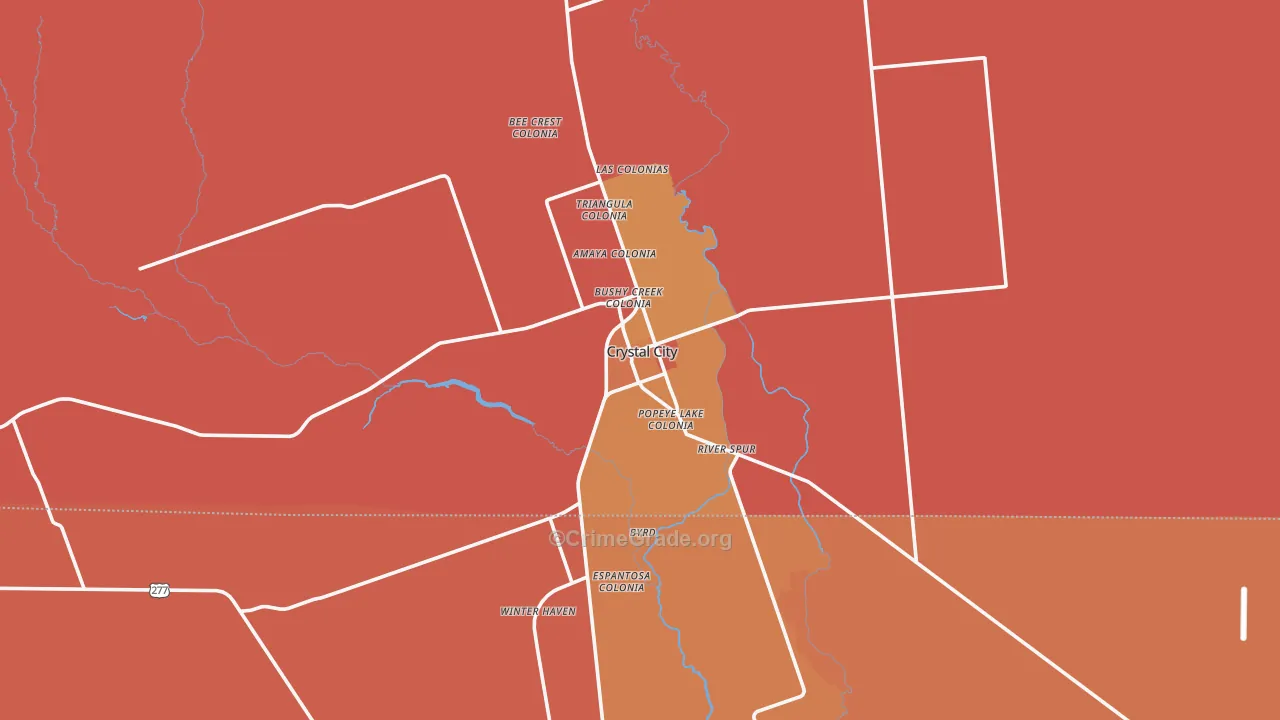 Crystal City, TX Map of Robbery Rates