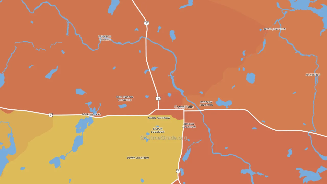 Crystal Falls, MI Map of Robbery Rates