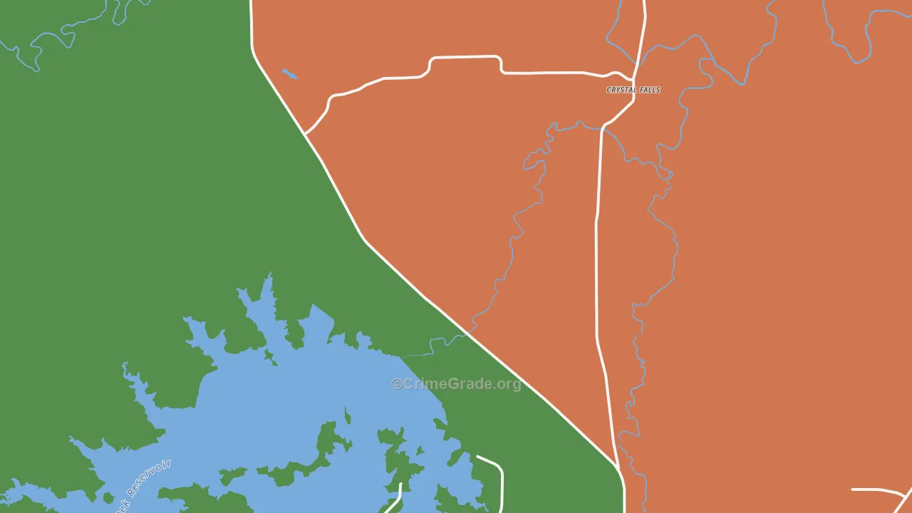 Crystal Falls, TX Map of Robbery Rates