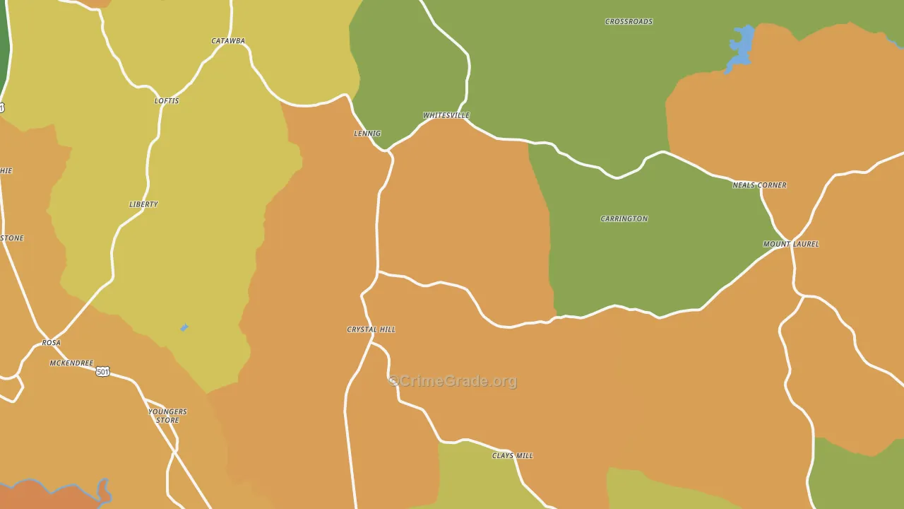 Crystal Hill, VA Map of Robbery Rates