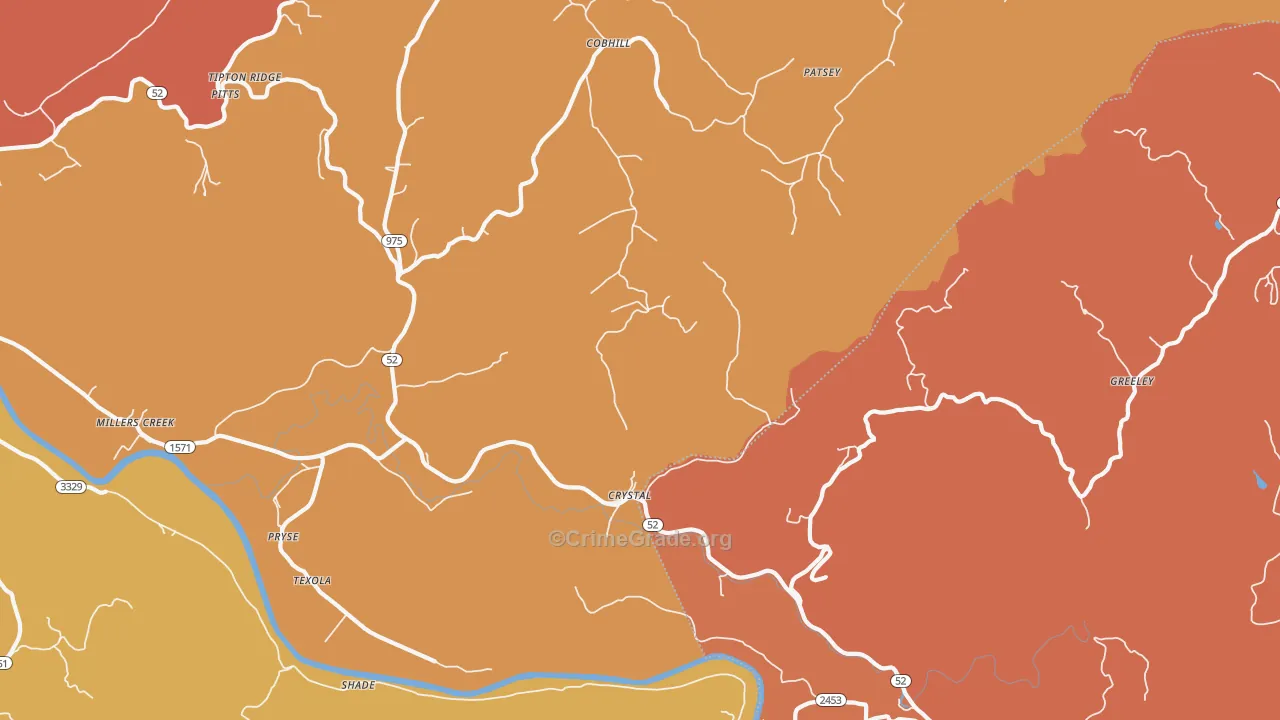 Crystal, KY Map of Robbery Rates