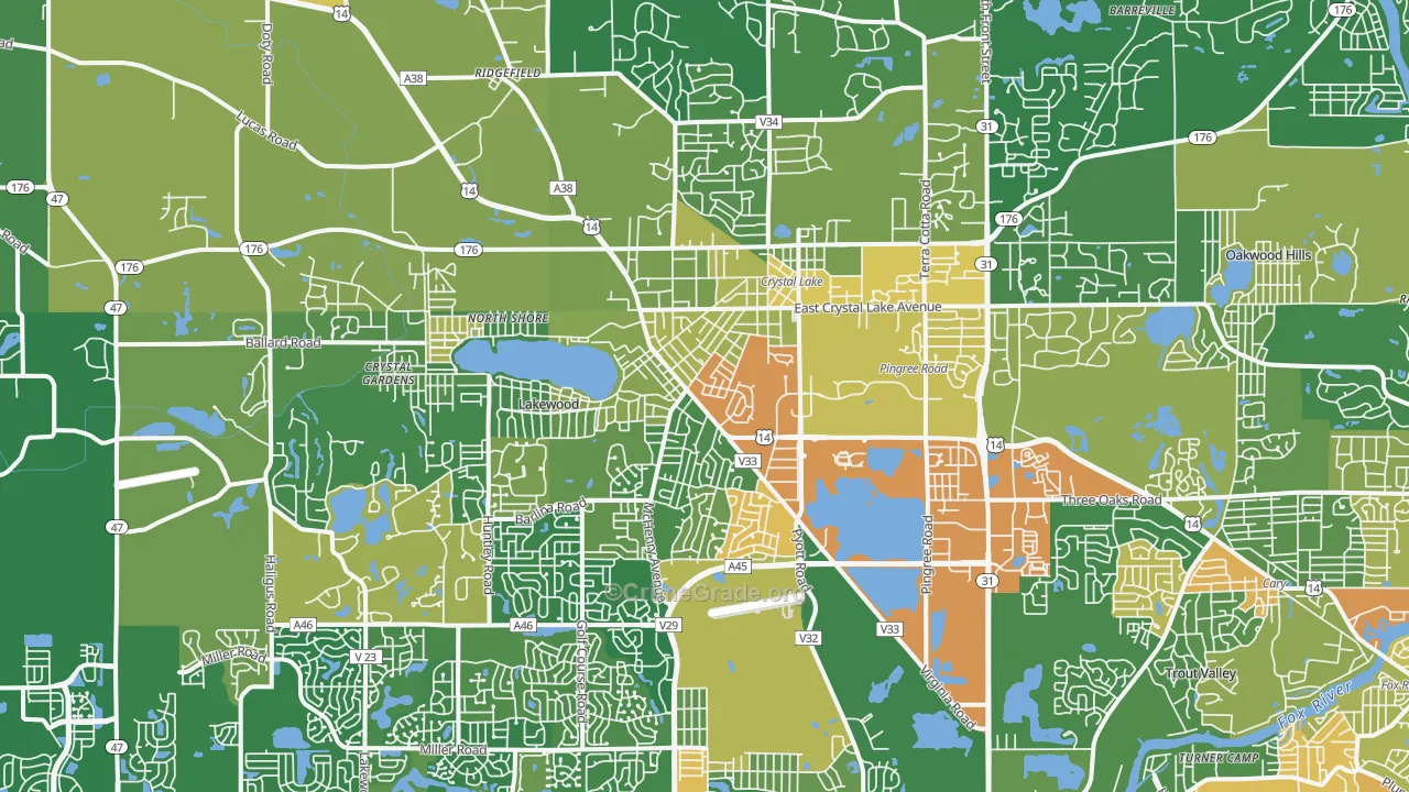 Crystal Lake, IL Map of Robbery Rates