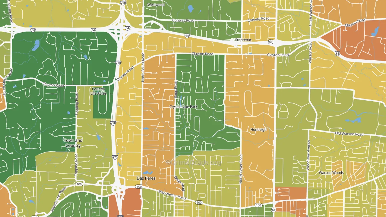 Crystal Lake Park, MO Map of Robbery Rates