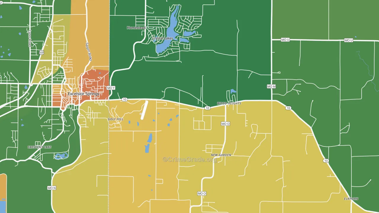 Crystal Lakes, MO Map of Robbery Rates