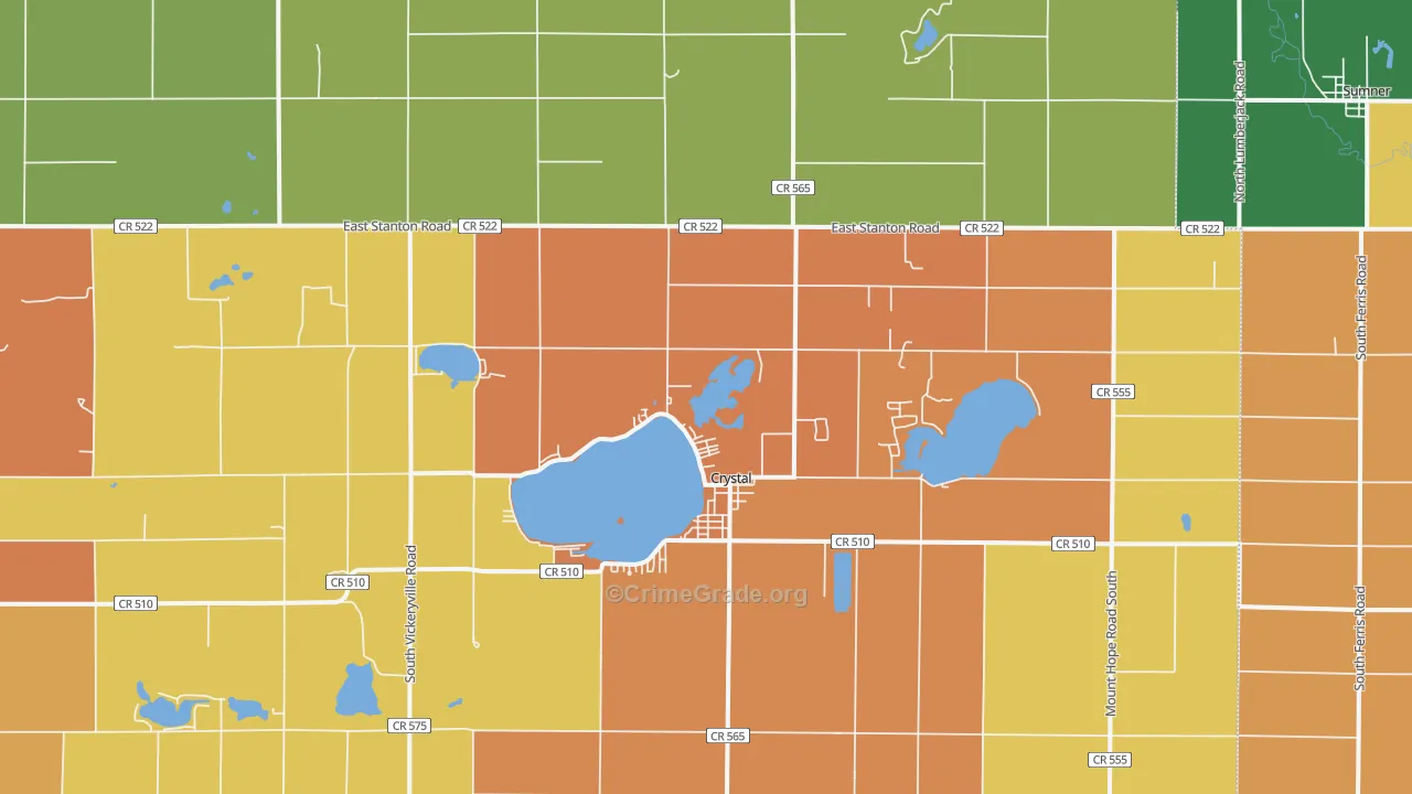 Crystal, MI Map of Robbery Rates