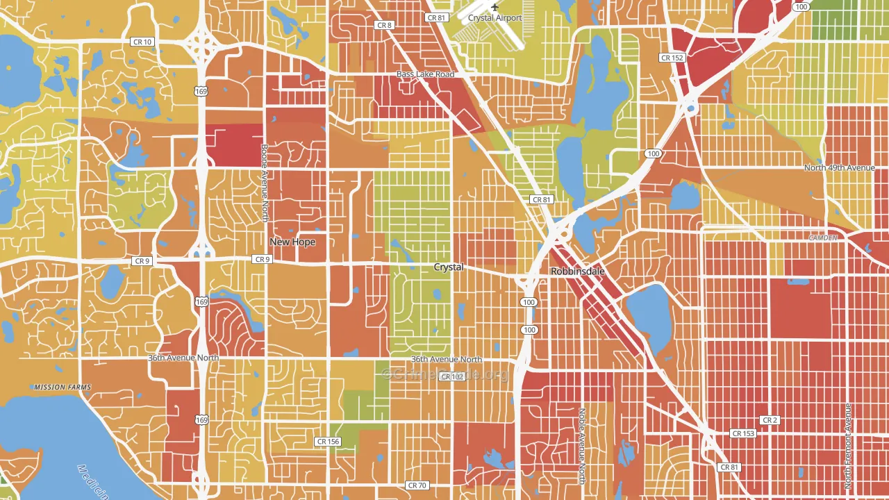 Crystal, MN Map of Robbery Rates
