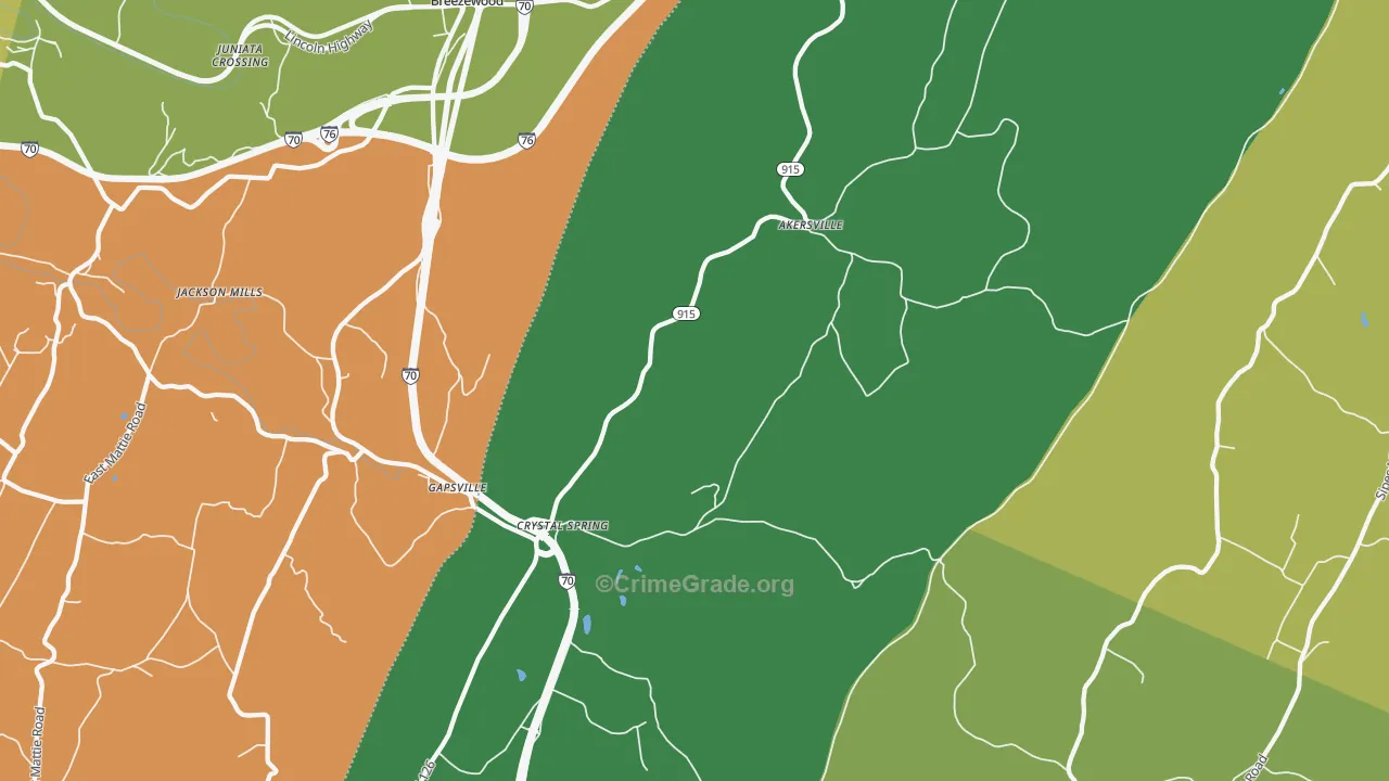 Crystal Spring, PA Map of Robbery Rates