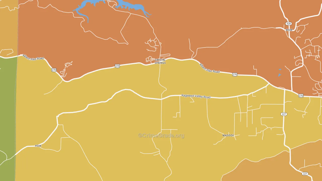 Crystal Springs, AR Map of Robbery Rates