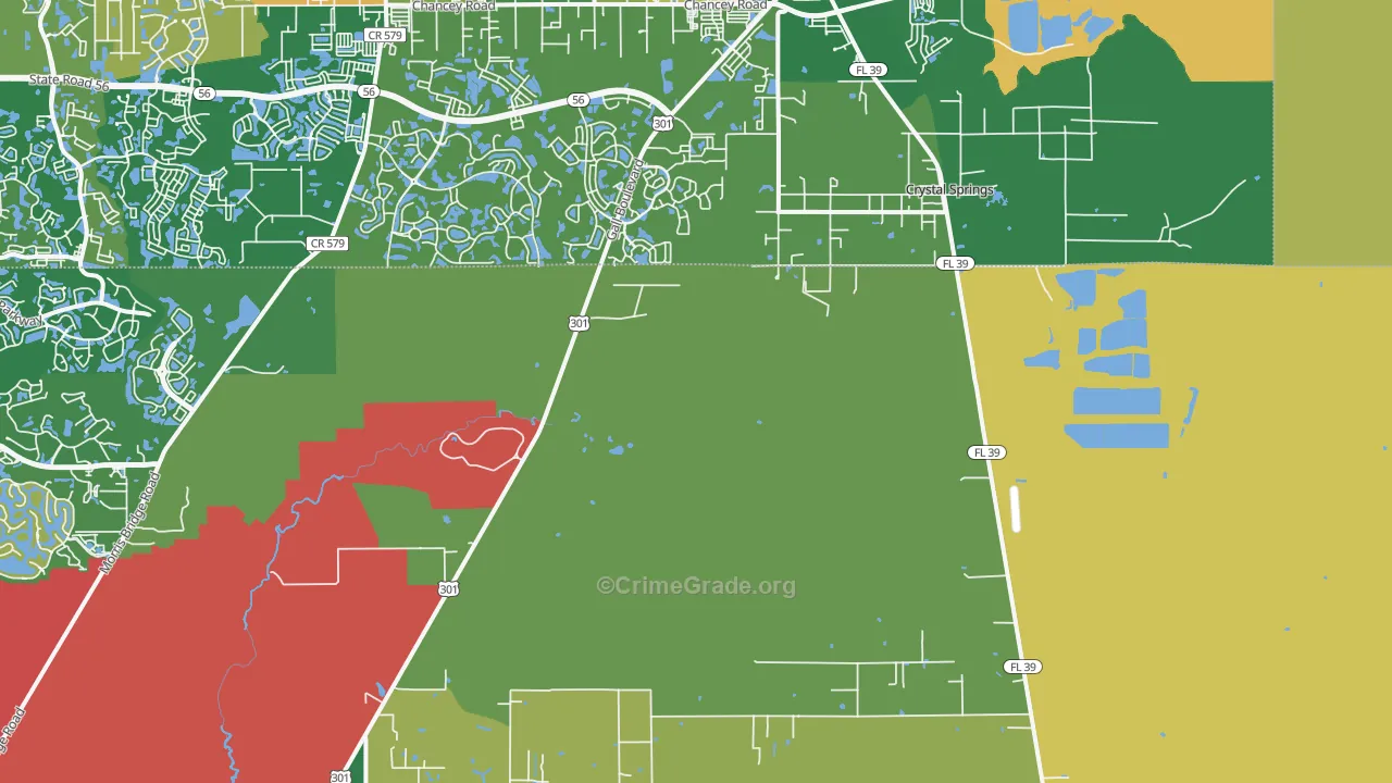 Crystal Springs, FL Map of Robbery Rates