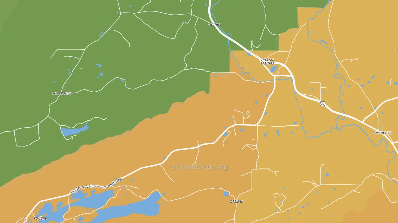 Crystal Springs, GA Map of Robbery Rates