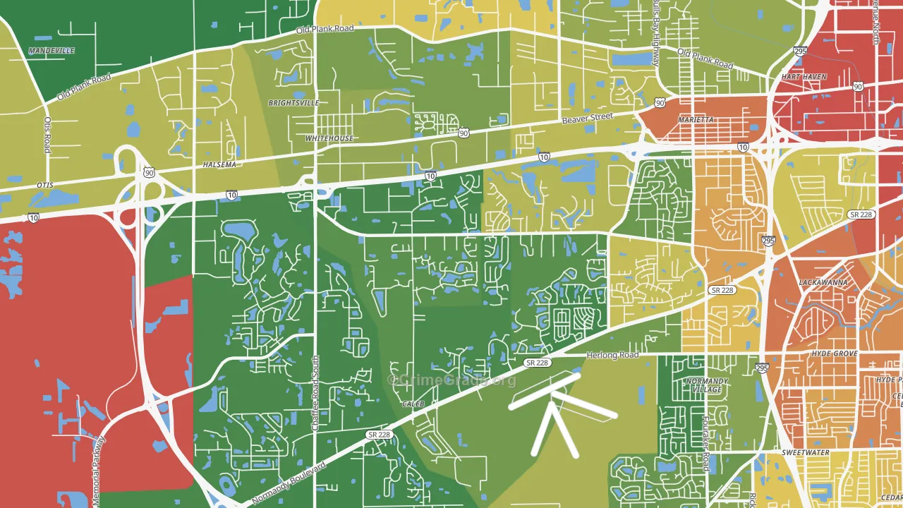 Crystal Springs, Jacksonville, FL Map of Robbery Rates