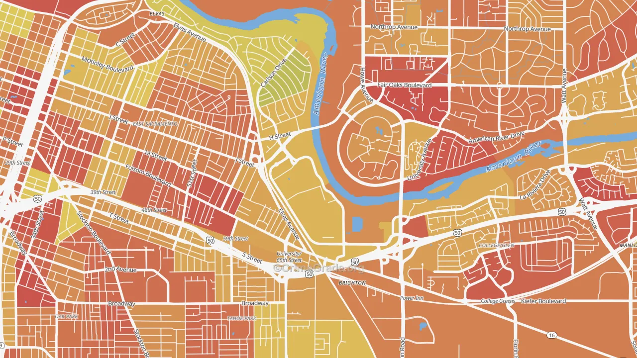 Csus, Sacramento, CA Map of Robbery Rates