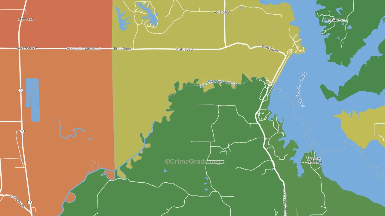 Cub Lake, MS Map of Robbery Rates
