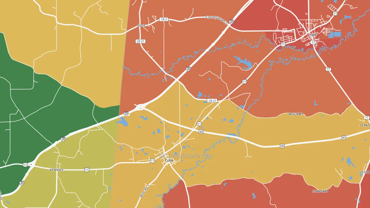 Cuba, AL Map of Robbery Rates