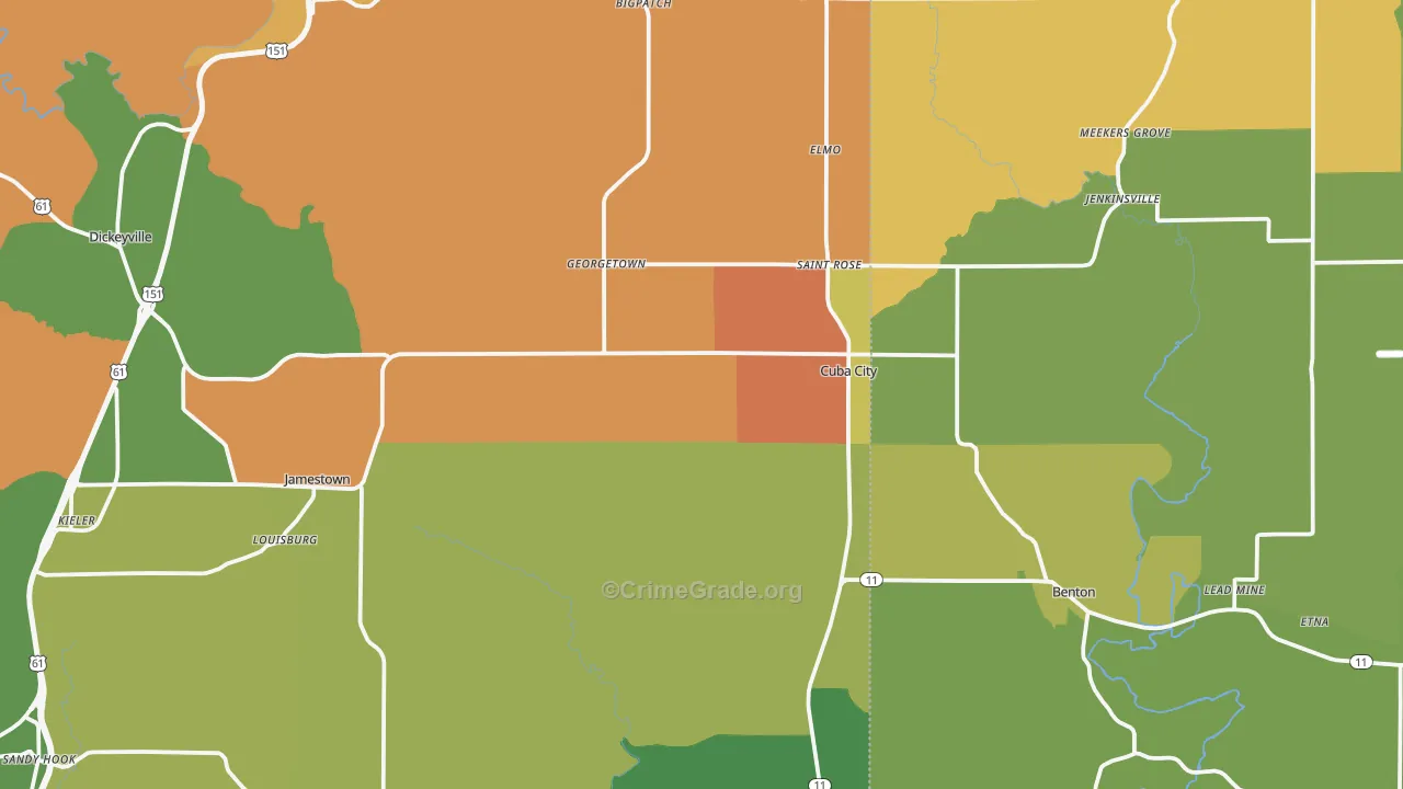 Cuba City, WI Map of Robbery Rates