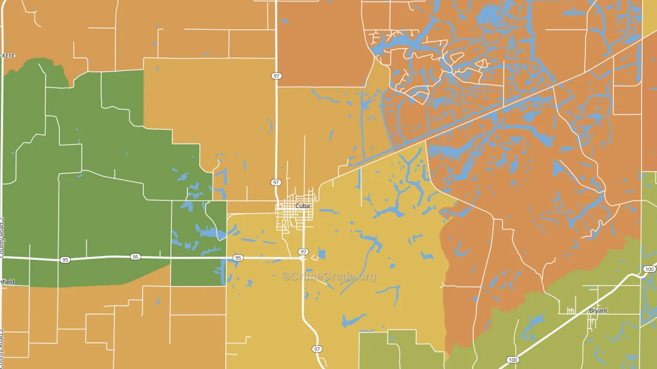 Cuba, IL Map of Robbery Rates