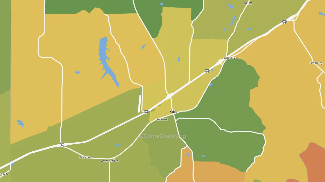 Cuba, MO Map of Robbery Rates