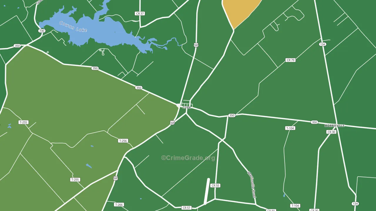 Cuba, OH Map of Robbery Rates