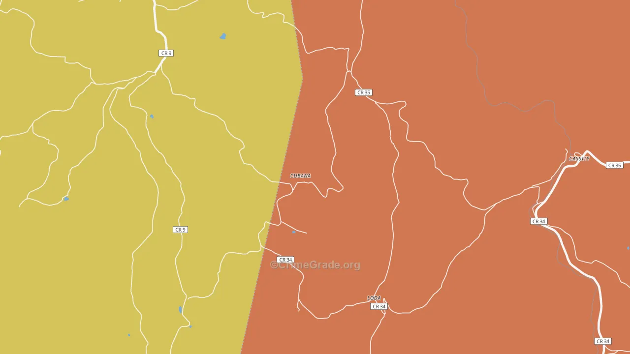 Cubana, WV Map of Robbery Rates