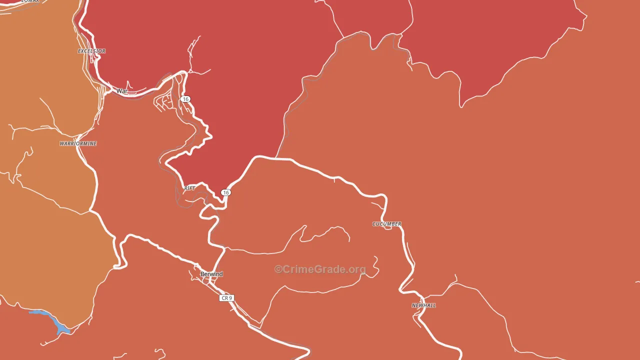 Cucumber, WV Map of Robbery Rates