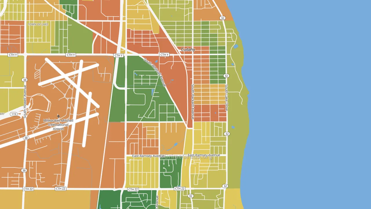 Cudahy, WI Map of Robbery Rates