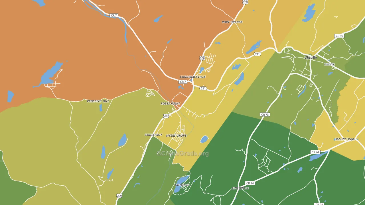 Cuddebackville, NY Map of Robbery Rates