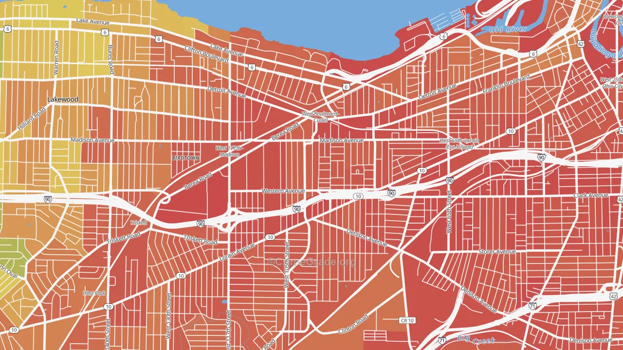 Cudell, Cleveland, OH Map of Robbery Rates