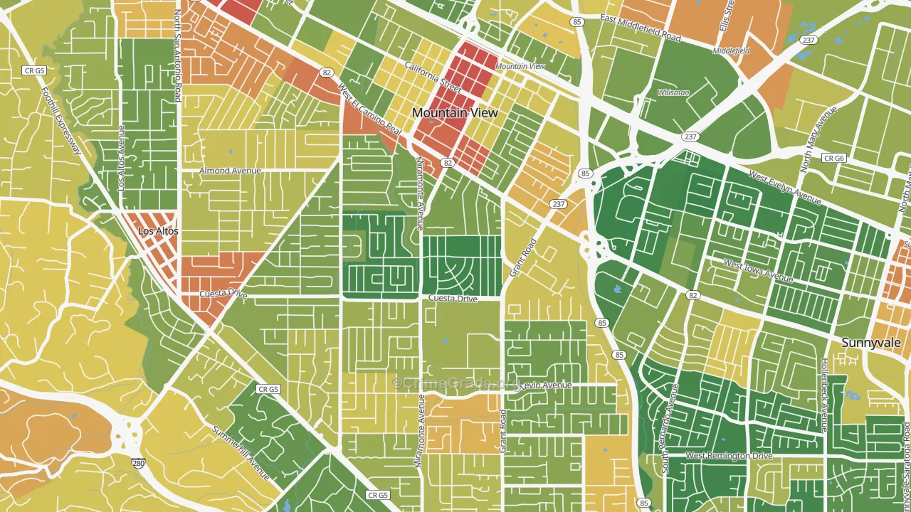Cuesta Park, Mountain View, CA Map of Robbery Rates