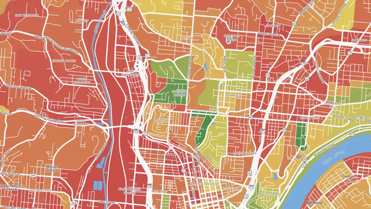 Cuf, Cincinnati, OH Map of Robbery Rates