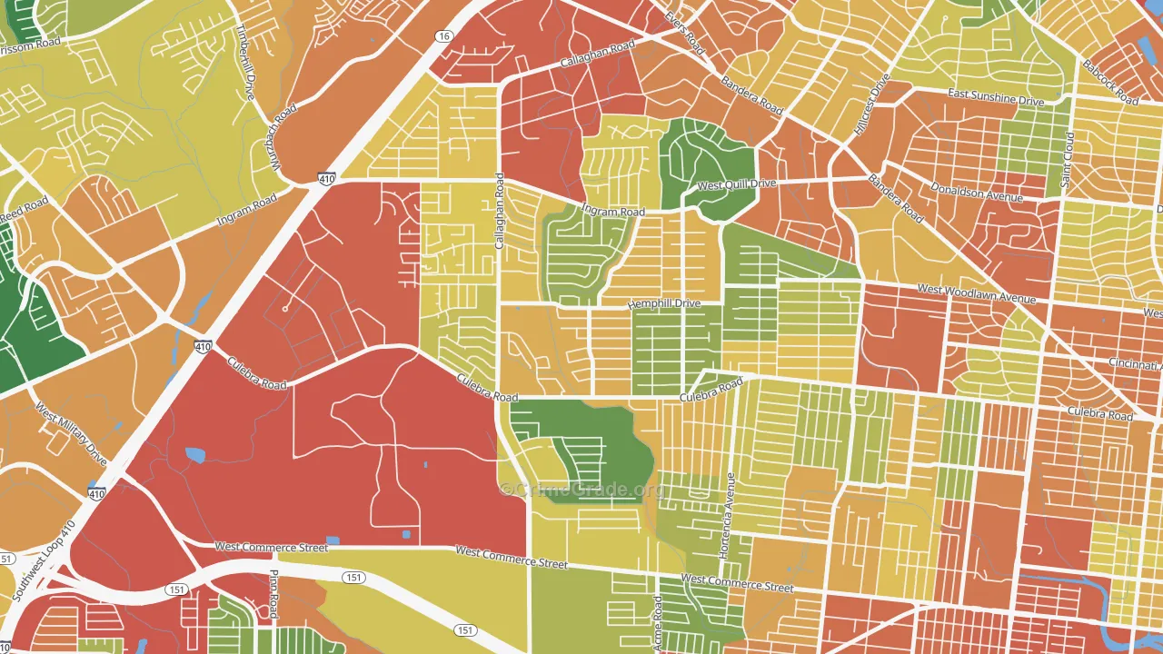 Culebra Park, San Antonio, TX Map of Robbery Rates