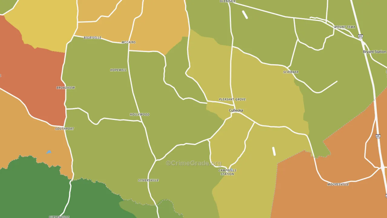 Culleoka, TN Map of Robbery Rates